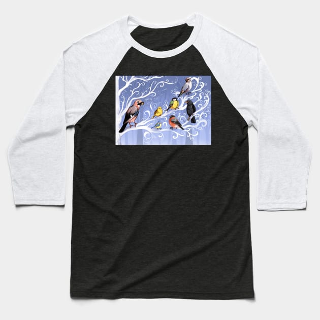 Winter Birds Baseball T-Shirt by EsmaelJ